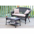 Jeco Espresso Wicker Patio Love Seat And Coffee Table Set With Brown Cushion W00201-LCS007